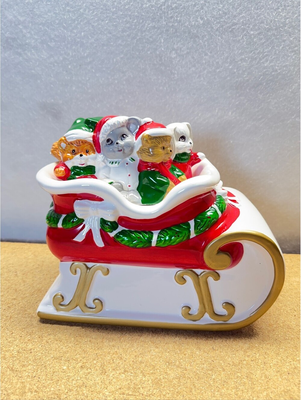 Vintage 1990 House of Lloyd Christmas Critter Sleigh Cookie Jar E-5
